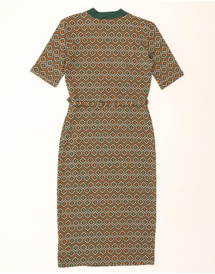 Zara Damen Etuikleid UK 10 Small Grünes geometrisches Polyester