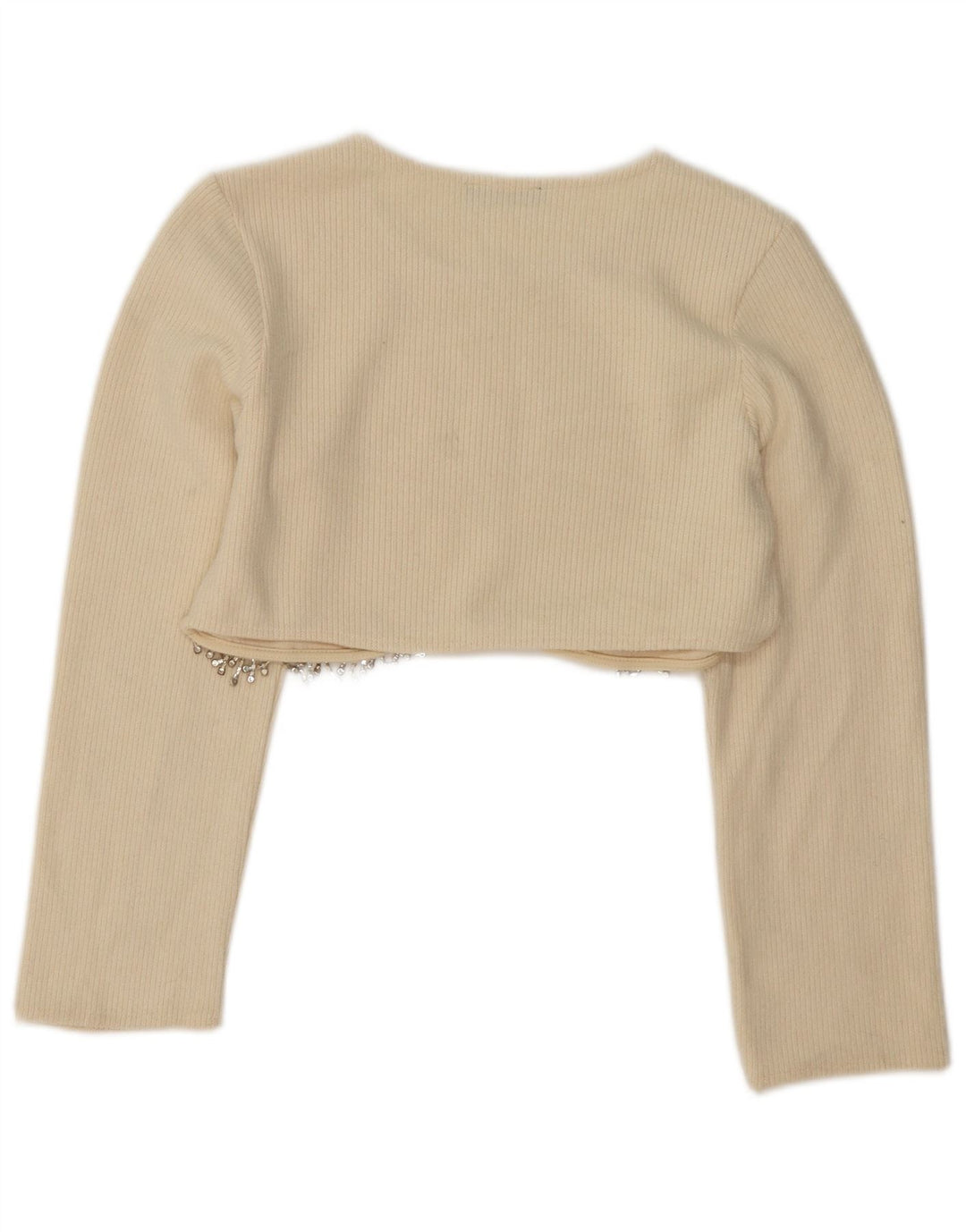 Zara Damen Crop Top Langarm UK 10 Small Beige