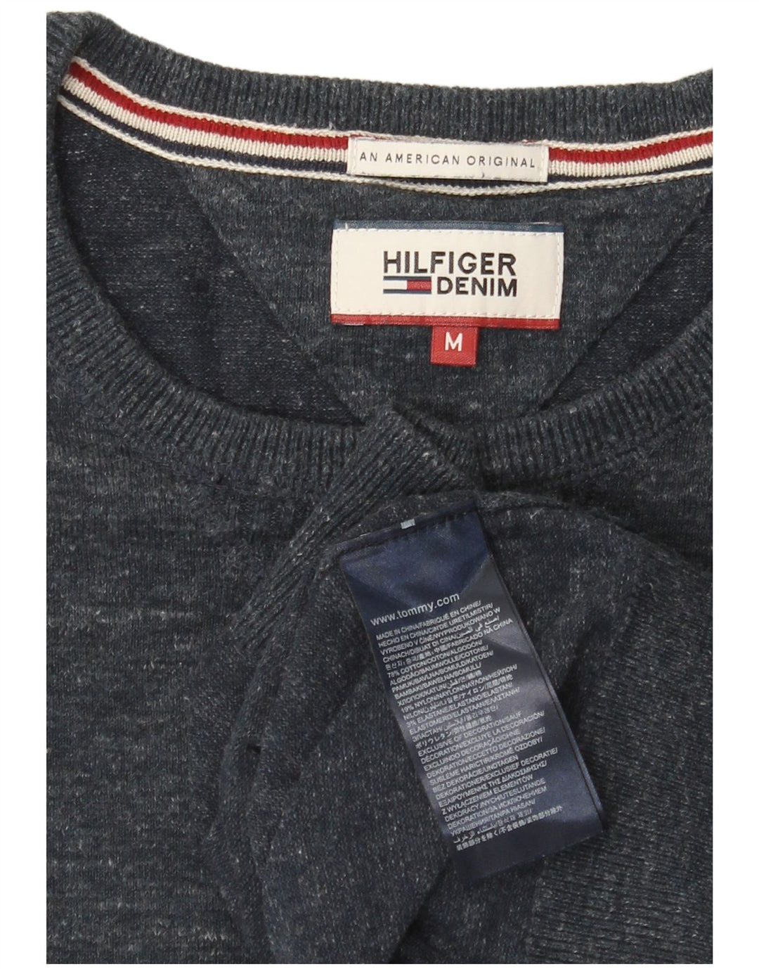 Tommy Hilfiger Herren-Pullover mit Rundhalsausschnitt, mittleres Marineblau meliert