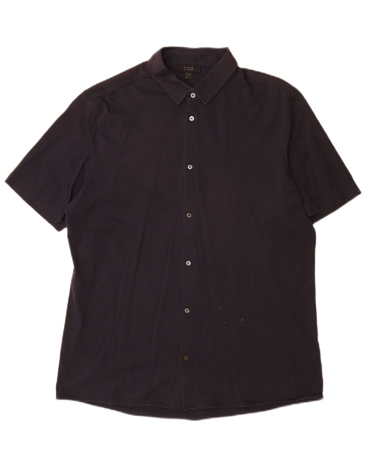 Cos Herren-Kurzarmhemd, groß, marineblau, Baumwolle