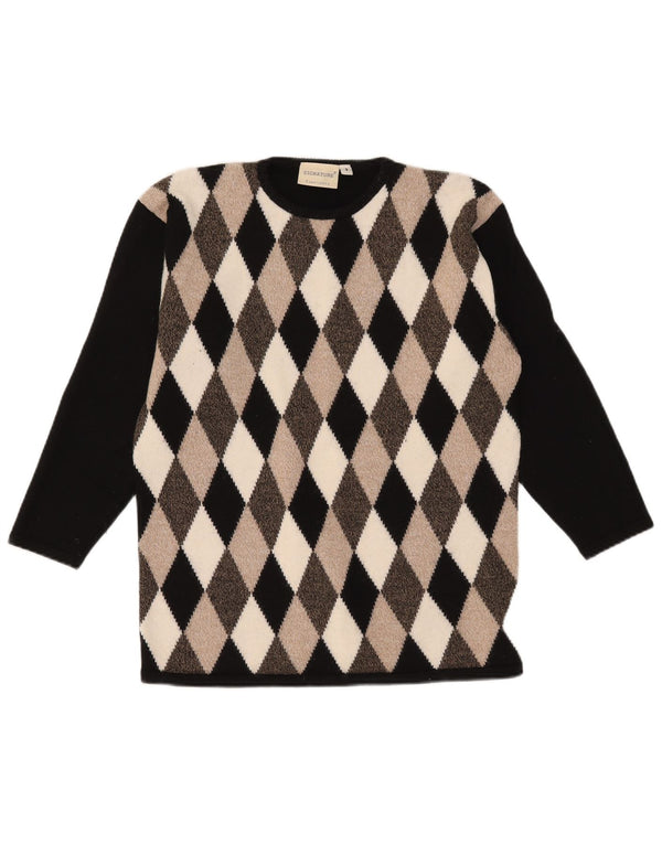 Vintage Damen Pullover mit Rundhalsausschnitt, Gr. 10, Größe S, Schwarz, Argyle/Diamant