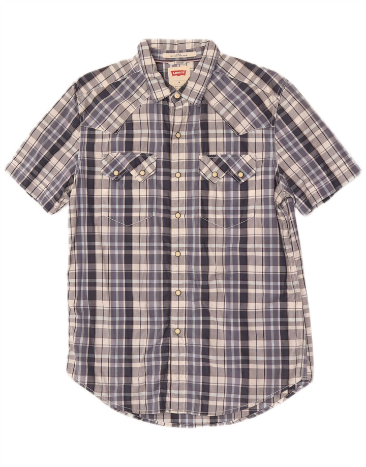 Levi's Herren Kurzarm-Slim-Fit-Hemd aus mittelblau karierter Baumwolle