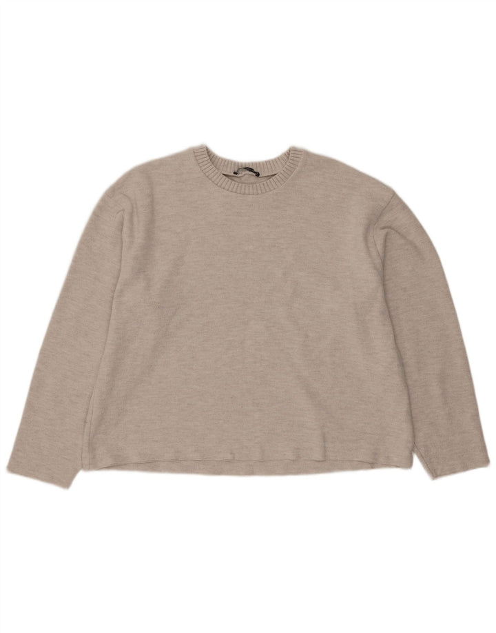 Zara Damen Crop Bluse Top UK 16 Large Beige Polyester