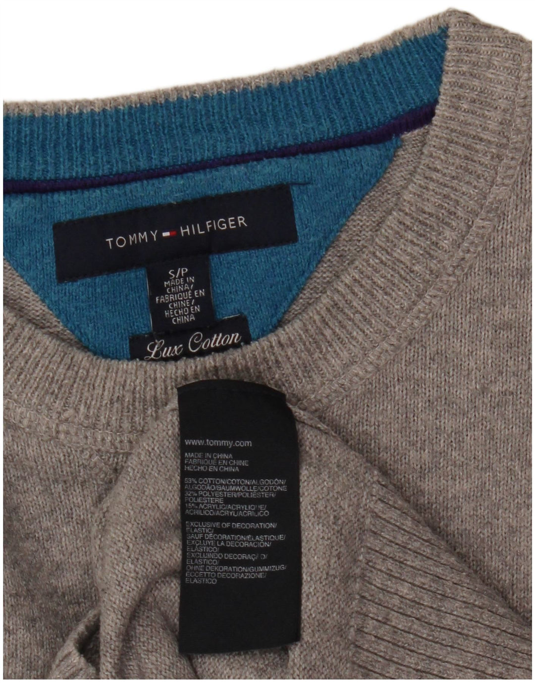 Tommy Hilfiger Herren-Pullover mit Rundhalsausschnitt, Größe S, graue Baumwolle