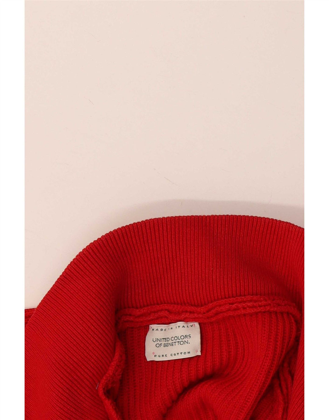 Benetton Herren-Pullover mit Reißverschluss am Hals, große rote Baumwolle