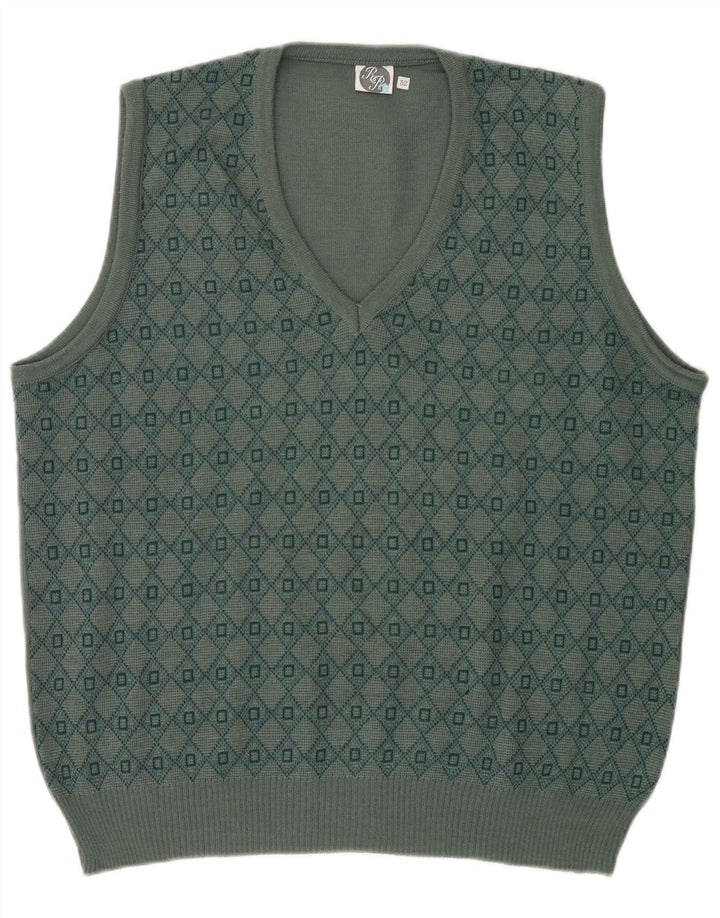 Vintage Herren Weste Tank Top IT 52 Große grüne geometrische Wolle