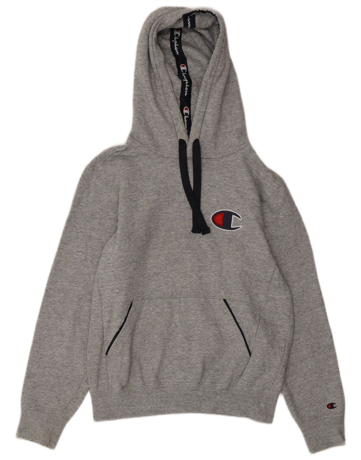 CHAMPION Mens Hoodie Jumper Small Grey Flecked Cotton