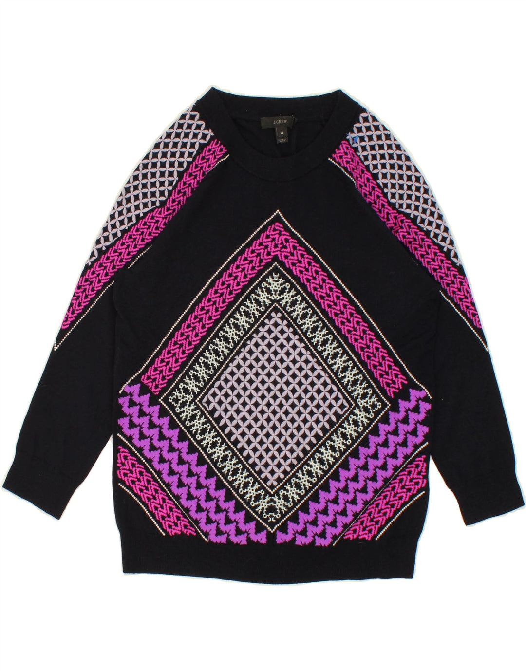J. CREW Womens Abstract Pattern Crew Neck Jumper Sweater UK 6 XS Navy Blue Vintage J. Crew and Second-Hand J. Crew from Messina Hembry 