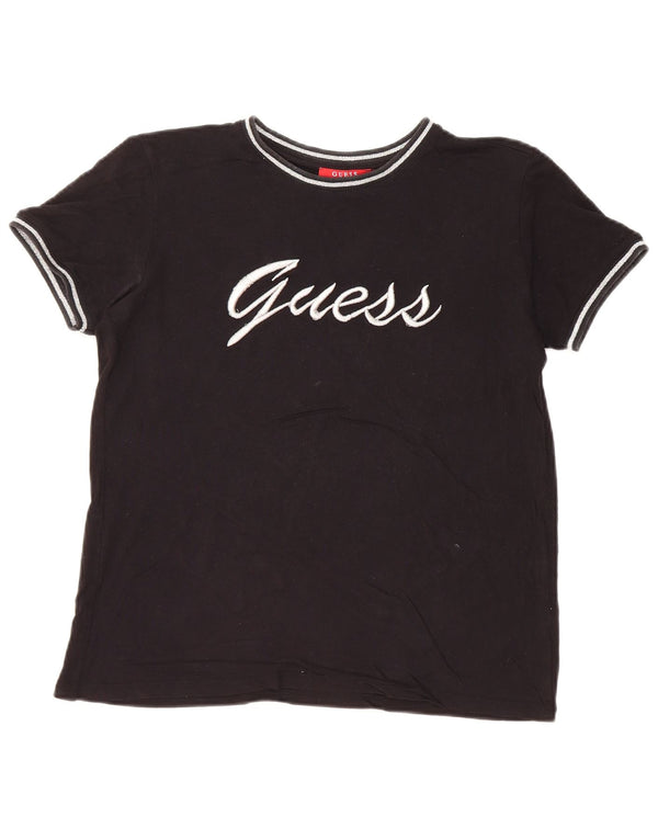 GUESS Damen Übergroßes Grafik-T-Shirt-Oberteil UK 6 XS Schwarz