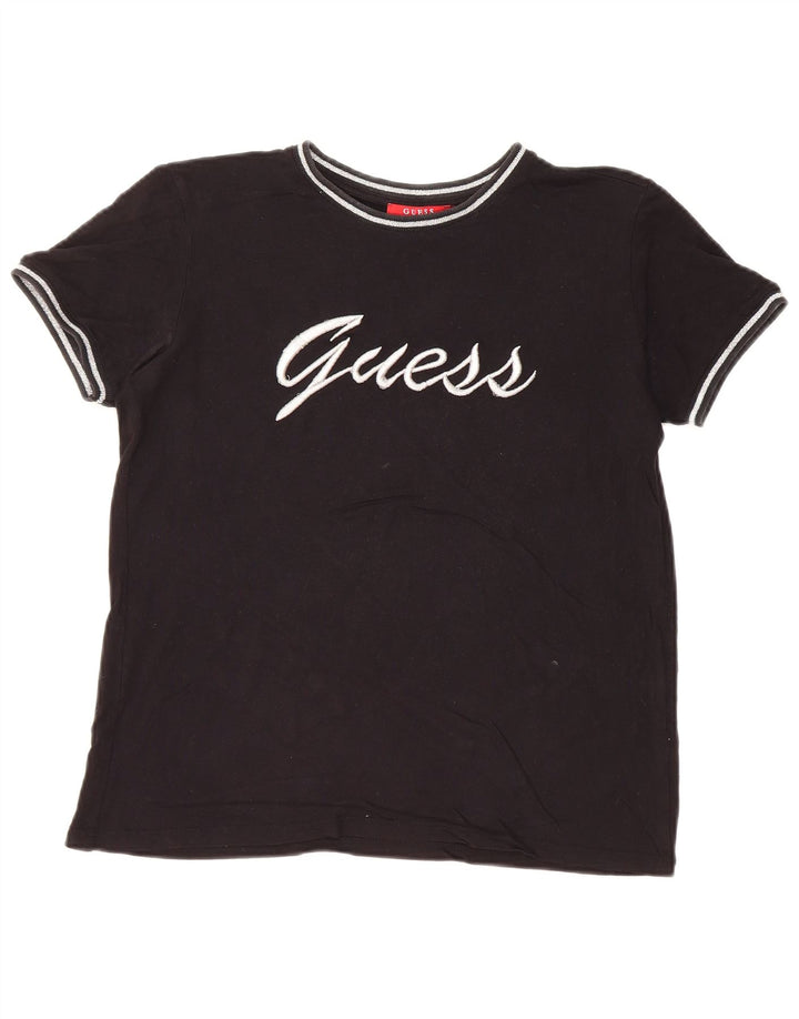 GUESS Damen Übergroßes Grafik-T-Shirt-Oberteil UK 6 XS Schwarz