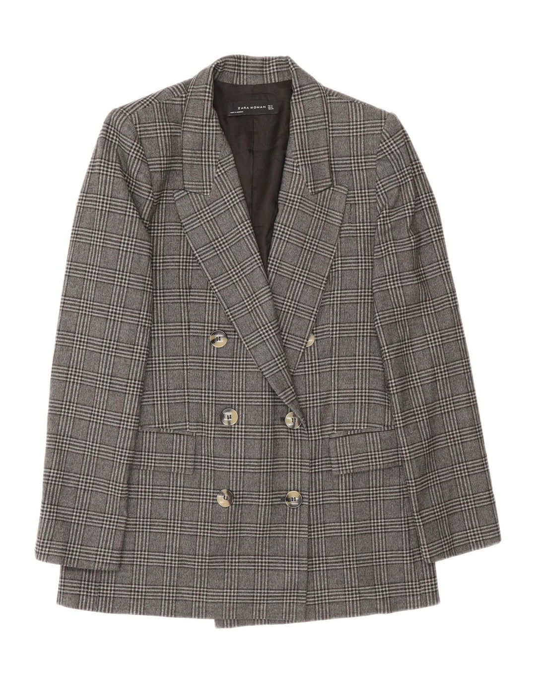 Zweireihiger Blazer für Damen von Zara, Gr. 10, klein, grau kariert, Polyester