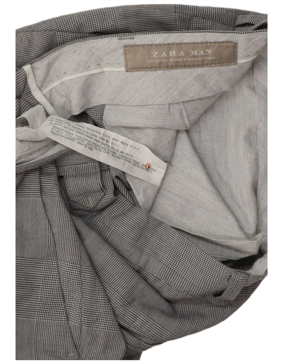 ZARA Slim Chino-Hose für Herren, EU 38, Größe S, W30, L31, grauer Hahnentrittmuster