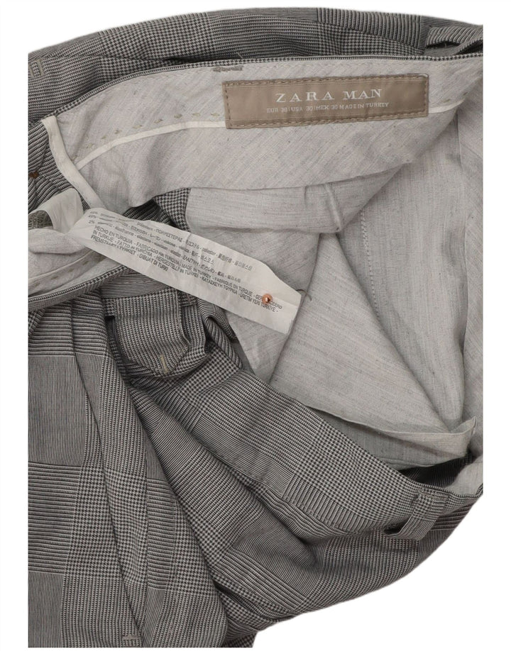 ZARA Slim Chino-Hose für Herren, EU 38, Größe S, W30, L31, grauer Hahnentrittmuster