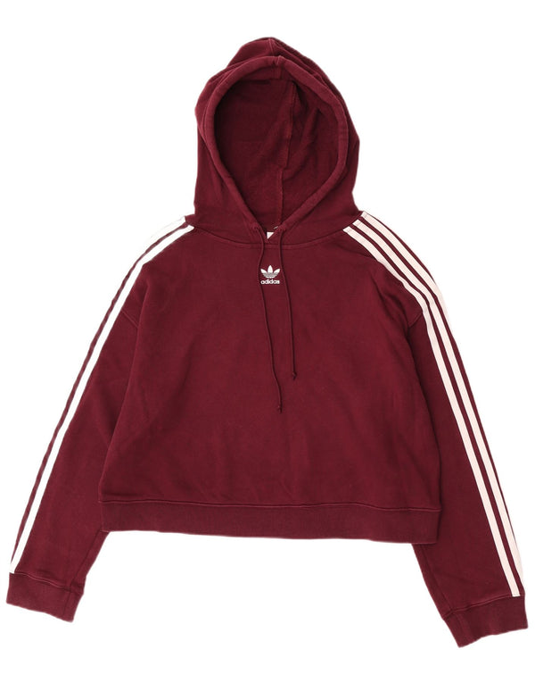 Adidas Damen Crop Hoodie Pullover UK 12 Medium Burgund Baumwolle