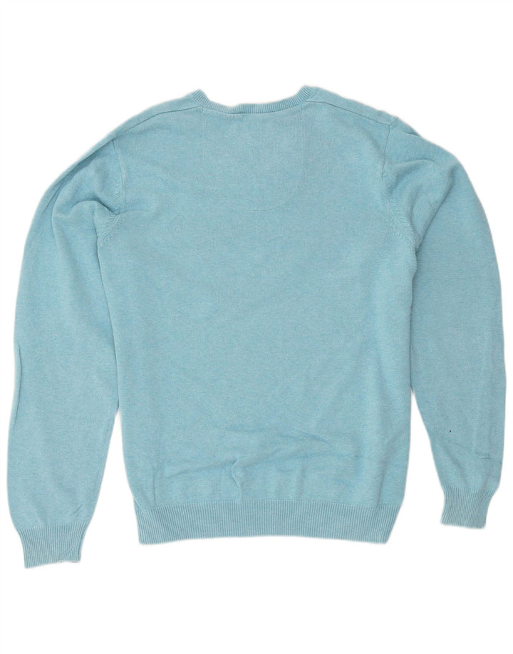 Marks & Spencer Herren-Pullover, reguläre Passform, V-Ausschnitt, Größe L, Blau, Baumwolle