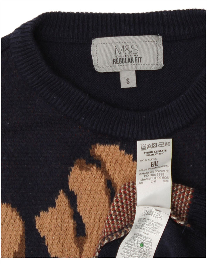 Marks & Spencer Damen-Pullover mit grafischem Rundhalsausschnitt, Gr. 10, Größe S, Marineblau