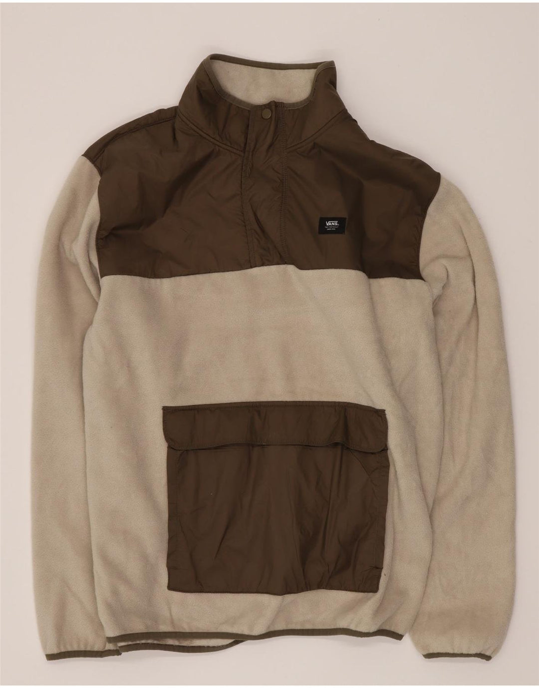 Vans Herren-Fleecepullover mit Knopfkragen, groß, weißes Farbblock-Polyester