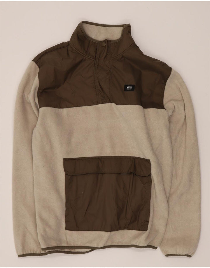 Vans Herren-Fleecepullover mit Knopfkragen, groß, weißes Farbblock-Polyester
