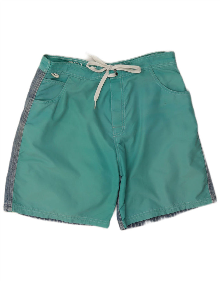 Sundek Herren-Badeshorts aus mittelgrüner Colourblock-Baumwolle