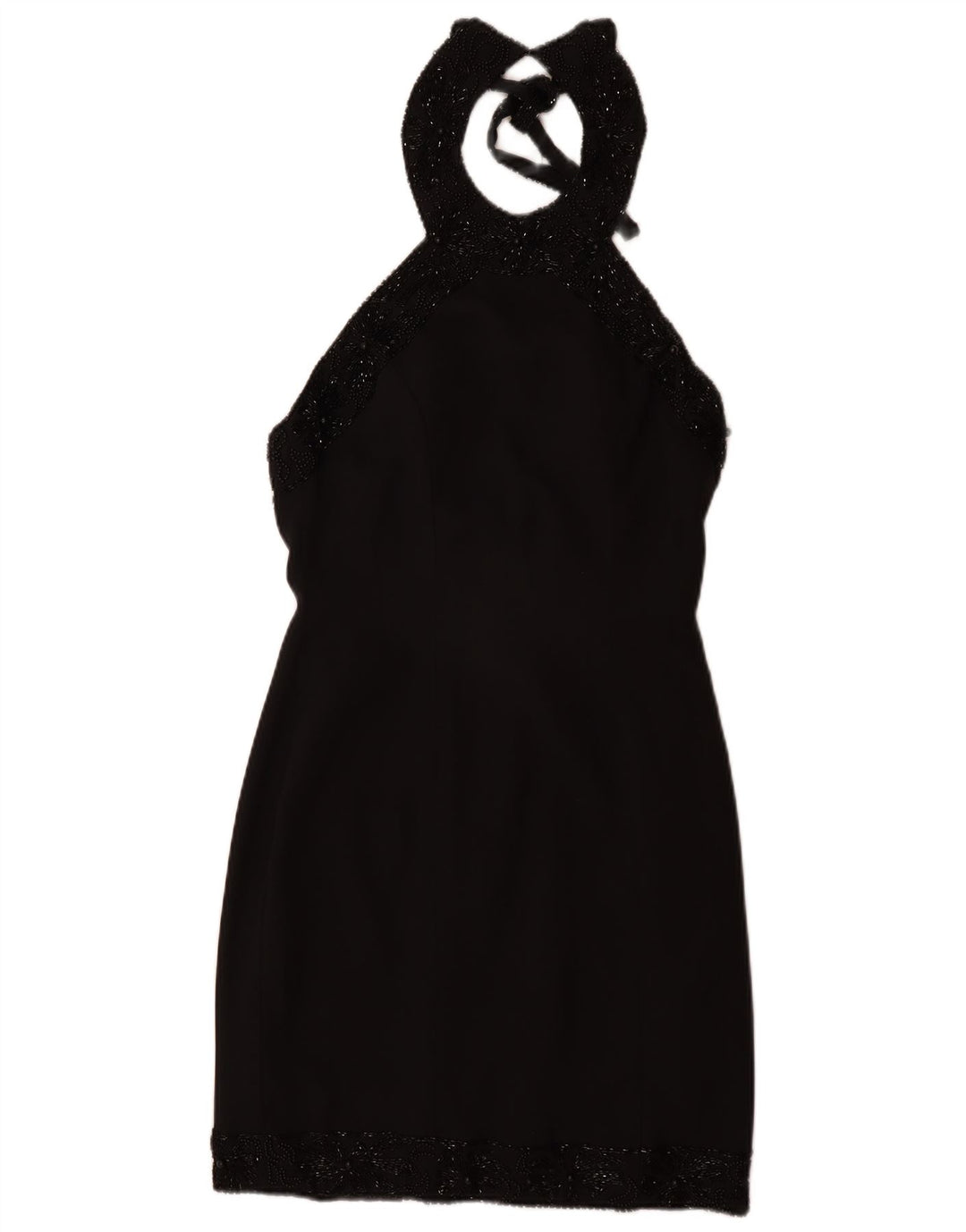 VINTAGE Damen Neckholder-Kleid UK 12 Medium Schwarz