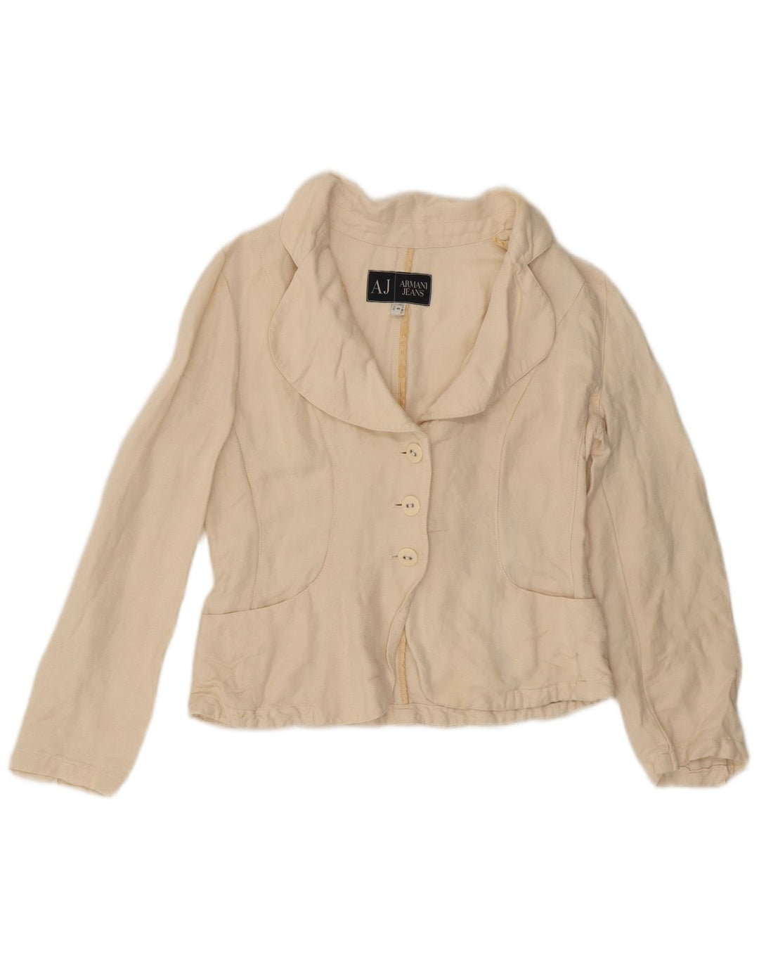 ARMANI JEANS Damen Crop 3 Button Blazer Jacke US 6 Medium Off White