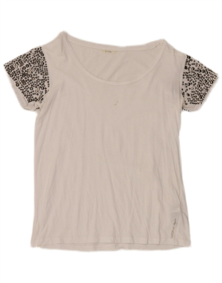 Guess Damen T-Shirt Top UK 8 Small Weiße Baumwolle