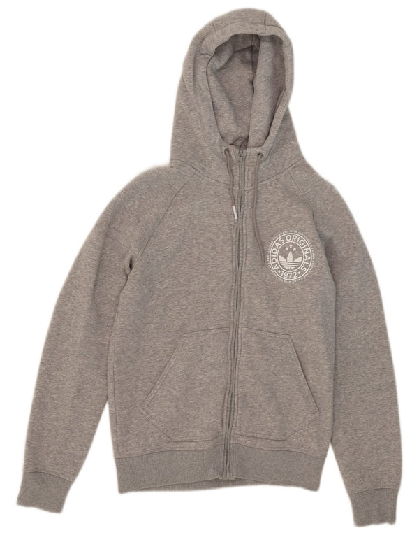 Adidas Damen Three Stripes Zip Hoodie Pullover UK 14 Mittelgrau fleckig