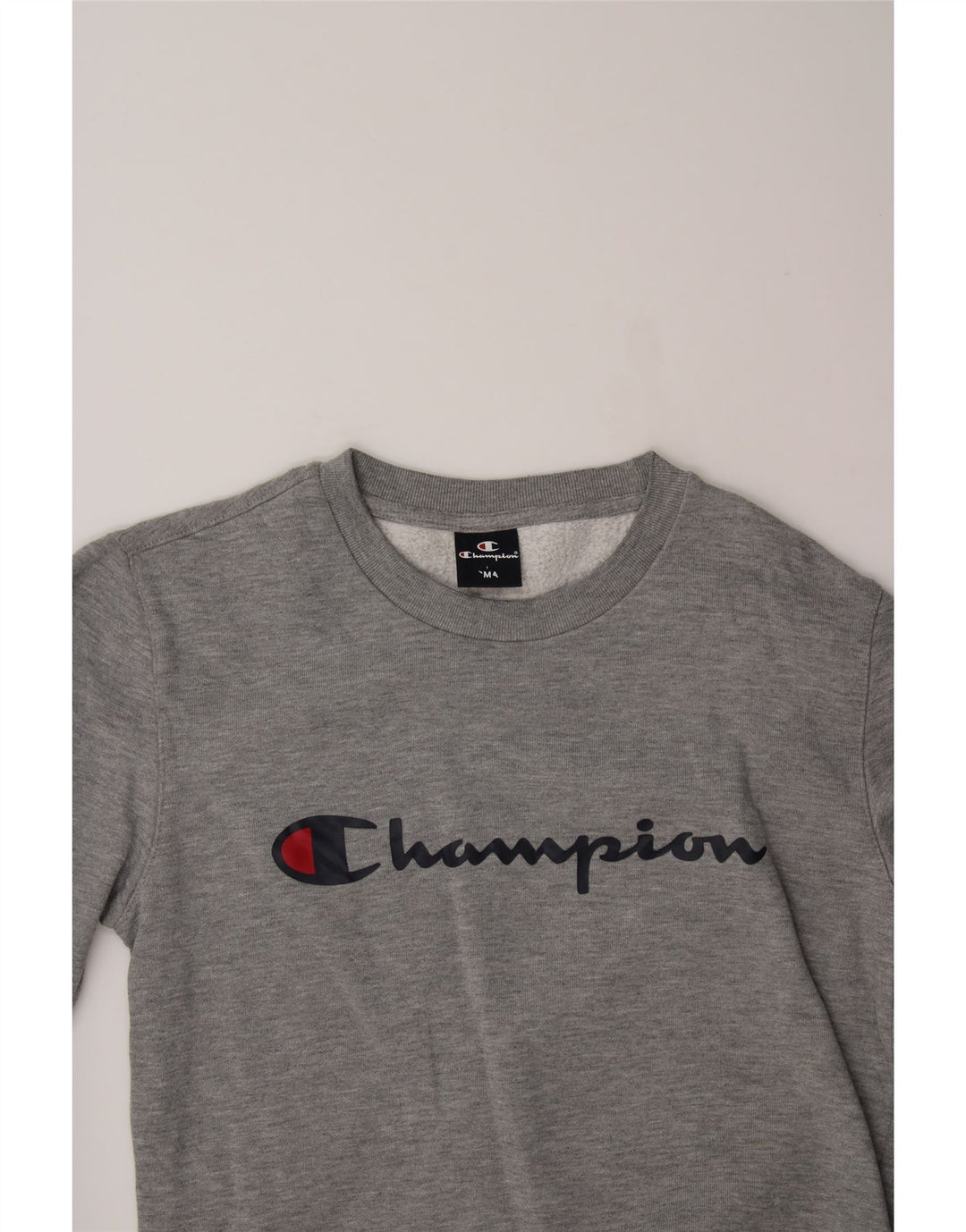 CHAMPION Womens Graphic Sweatshirt Jumper UK 14 Medium Grey Cotton Vintage Champion and Second-Hand Champion from Messina Hembry 