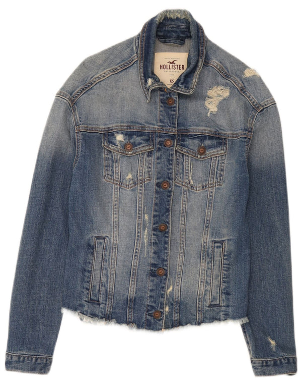 Hollister Damen Distressed Denim Jacke UK 6 XS Blaue Baumwolle