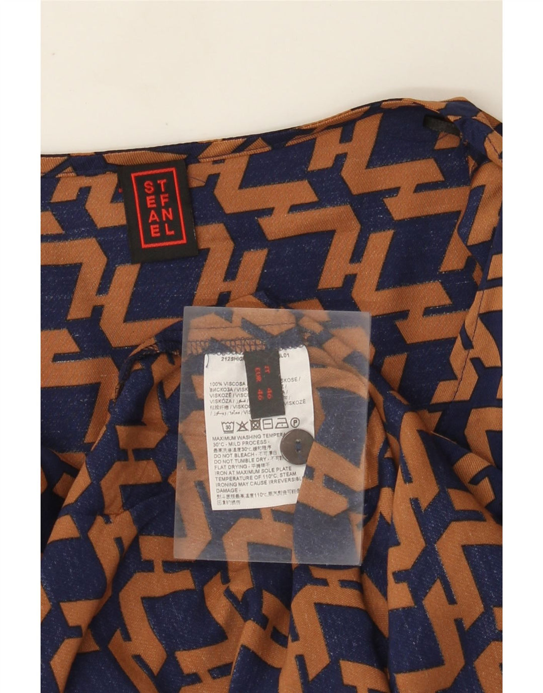 Stefanel Langarm-Blusenoberteil für Damen IT 46 Large Marineblau Geometrisch