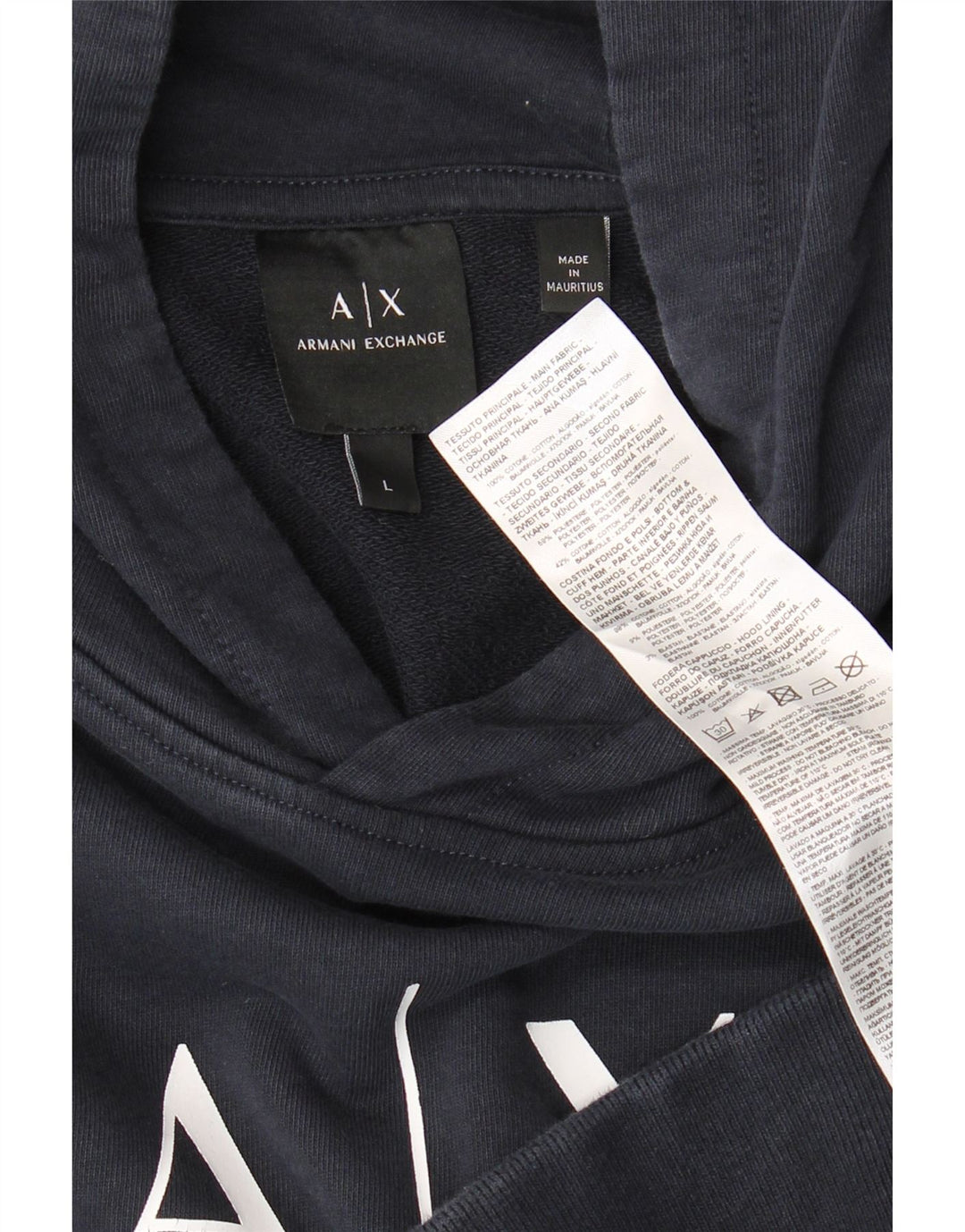 ARMANI EXCHANGE Herren-Kapuzenpullover mit Grafik, groß, marineblaue Baumwolle
