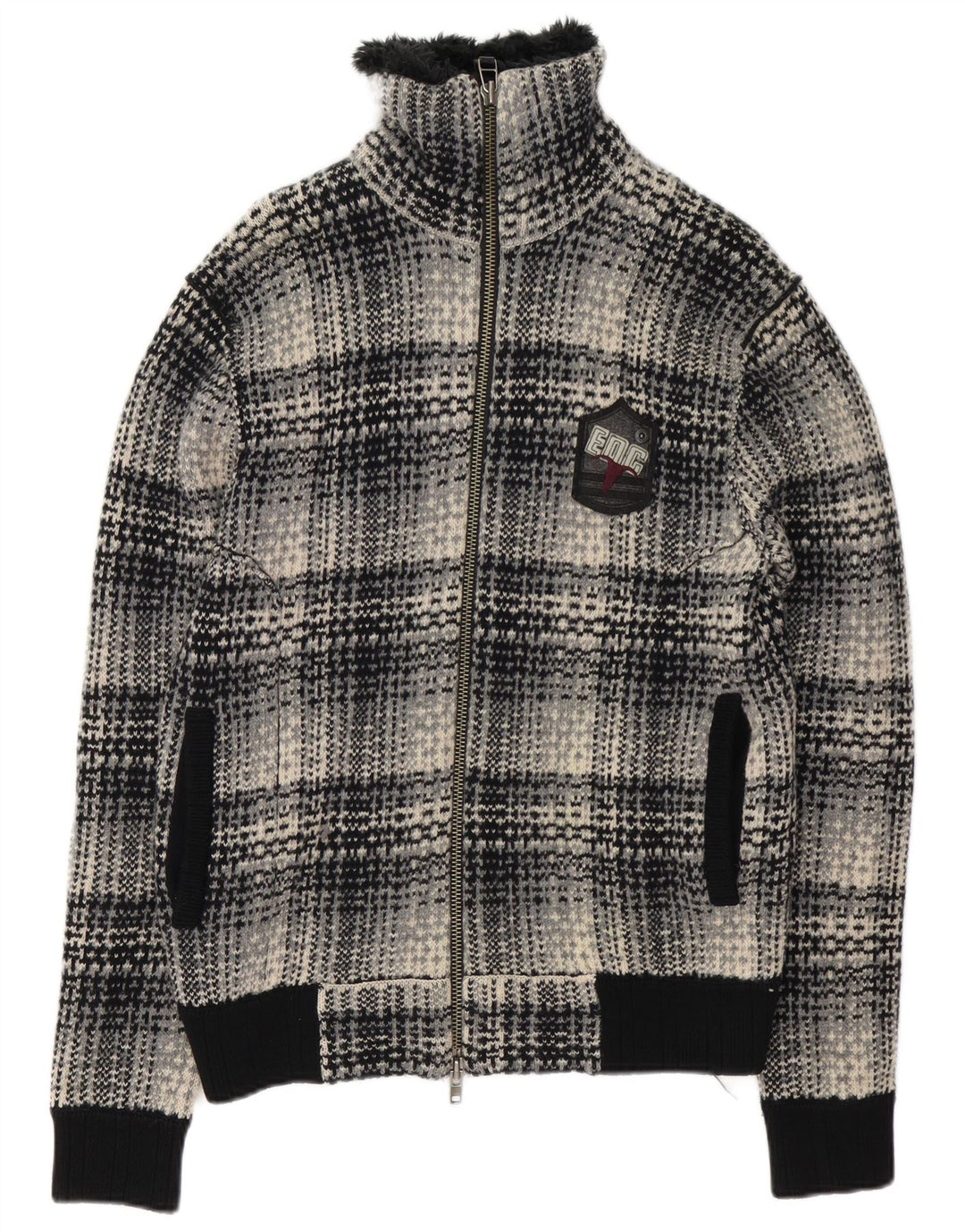 EDC Damen-Cardigan-Pullover UK 16 Large Schwarz karierte Lammwolle
