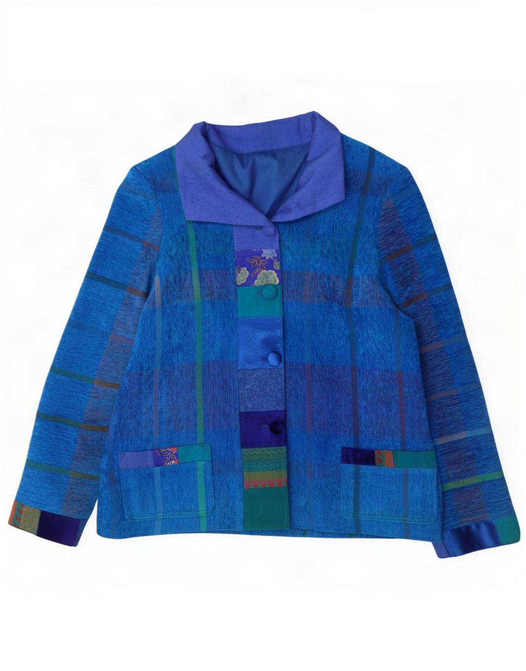 Vintage Damen 4-Knopf-Blazerjacke UK 14 Mittelblau gestreift