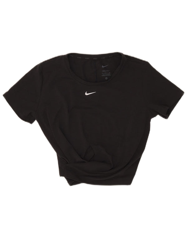 Nike Damen Dri Fit Crop T-Shirt Top UK 10 Small Schwarz Polyester