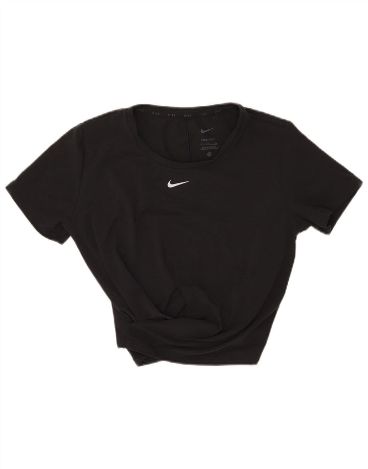 Nike Damen Dri Fit Crop T-Shirt Top UK 10 Small Schwarz Polyester