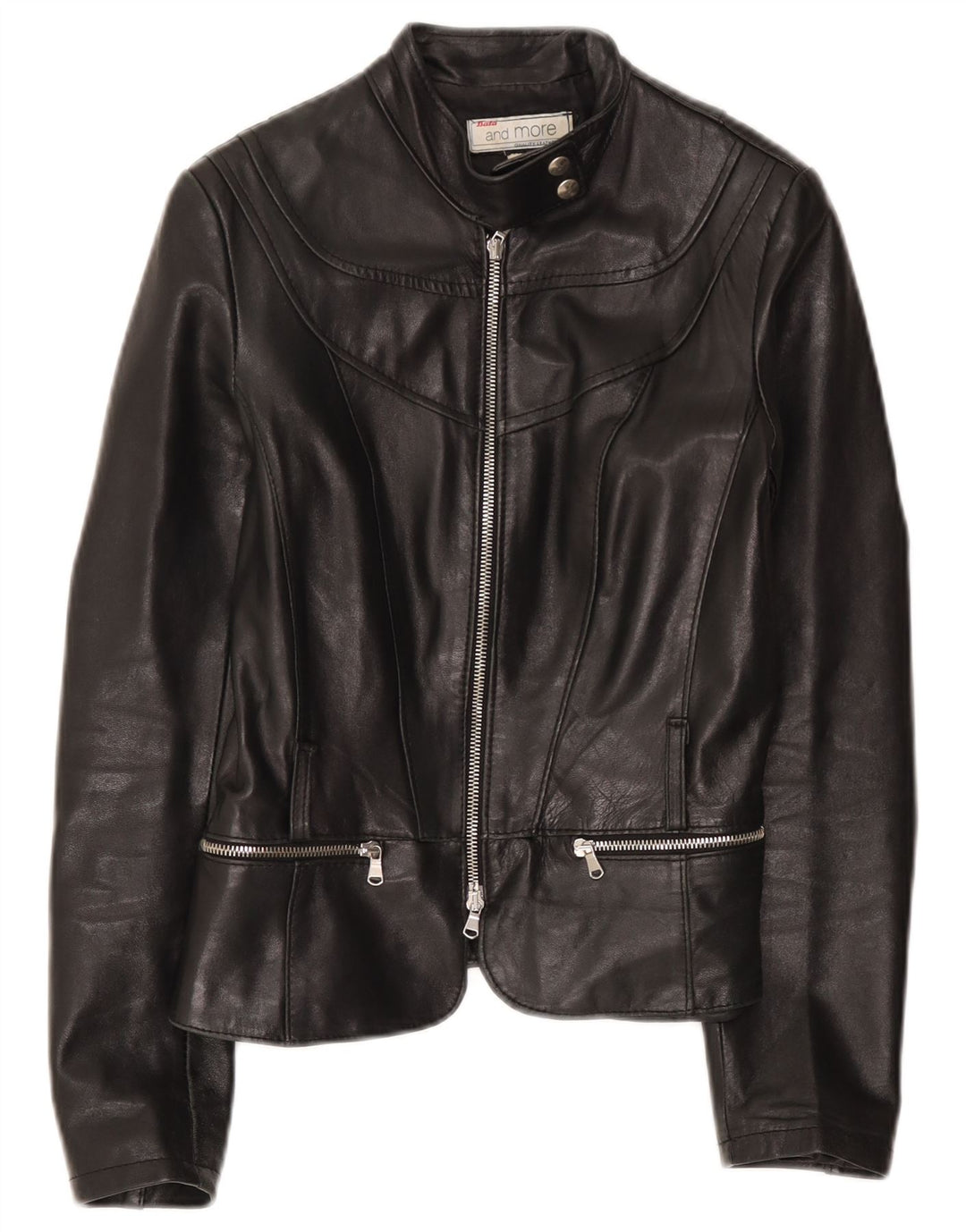 Bata and More Damen Lederjacke IT 44 Mittelschwarzes Leder