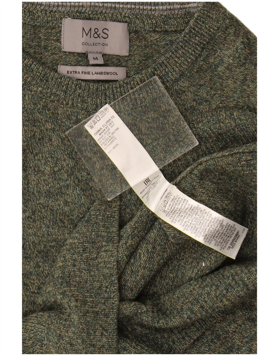 Marks & Spencer Herren-Pullover mit U-Boot-Ausschnitt, Mittelgrün meliert