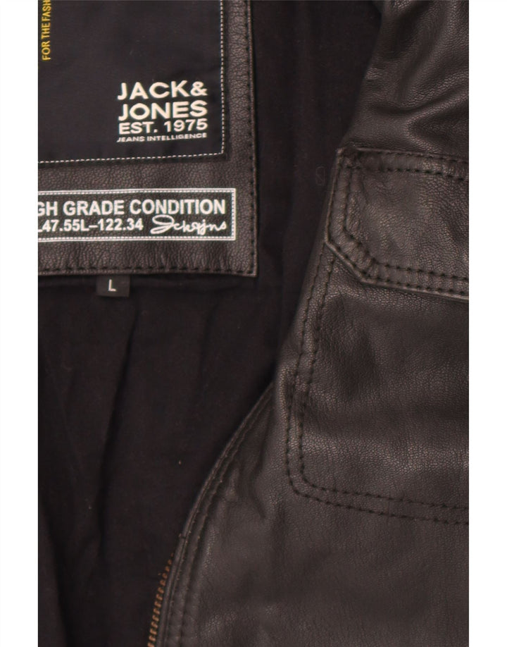 Jack & Jones Herren Bomber Lederjacke UK 40 Large Schwarz