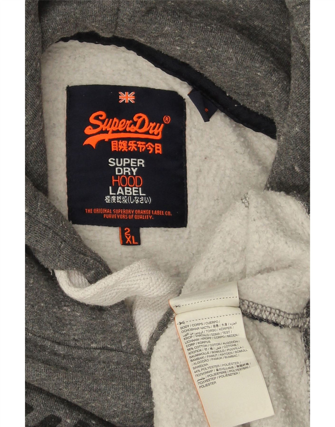 SUPERDRY Herren-Kapuzenpullover mit Grafik, Größe 2XL, grau meliert, Baumwolle