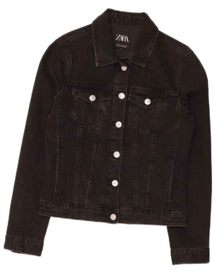 Zara Damen Jeansjacke UK 6 XS Schwarz Baumwolle
