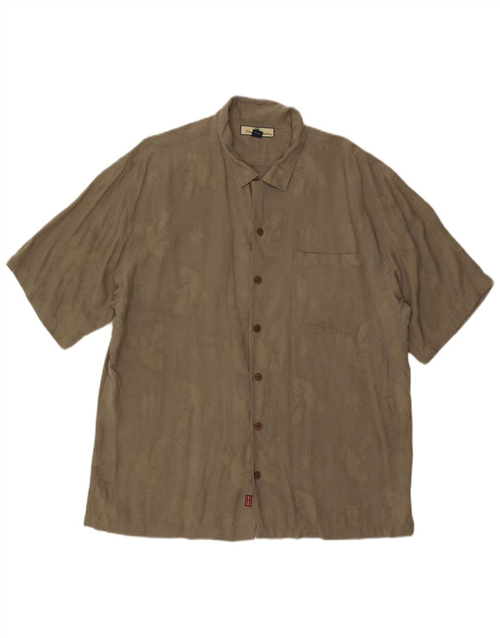 Tommy Hilfiger Herren-Hemd mit abstraktem Muster, kurzärmelig, XL, Khaki, Seide