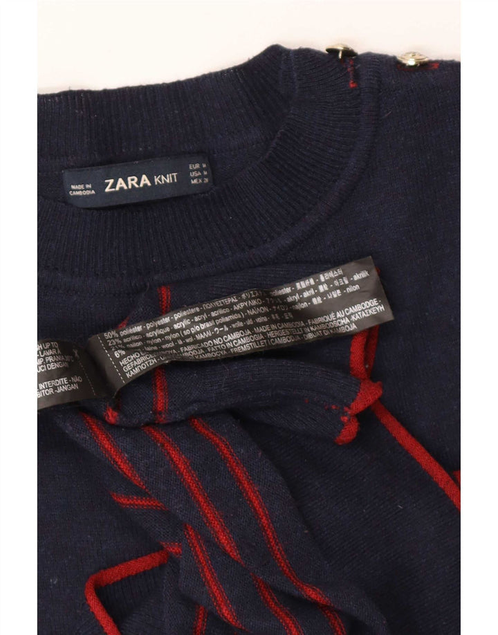 Zara Damen-Pullover mit Rundhalsausschnitt, Gr. 14, mittelmarineblau gestreift