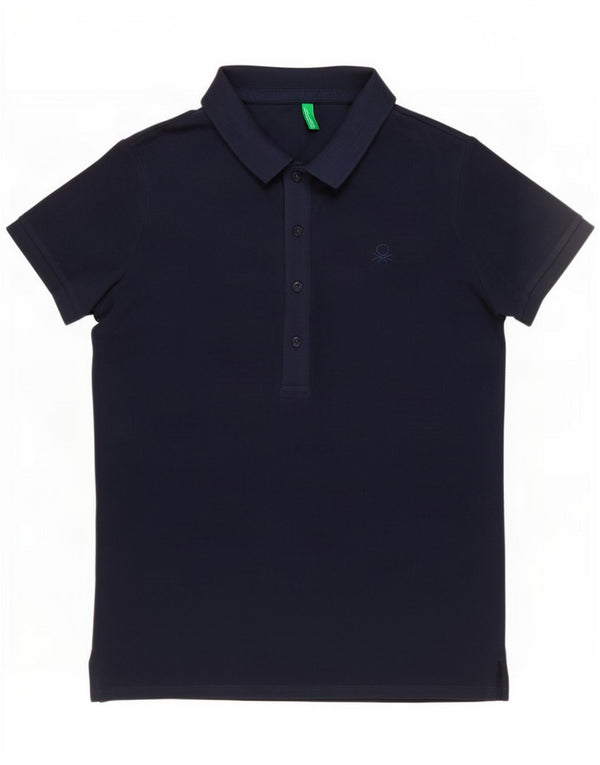 Benetton Damen Poloshirt UK 14 Medium Marineblau Baumwolle