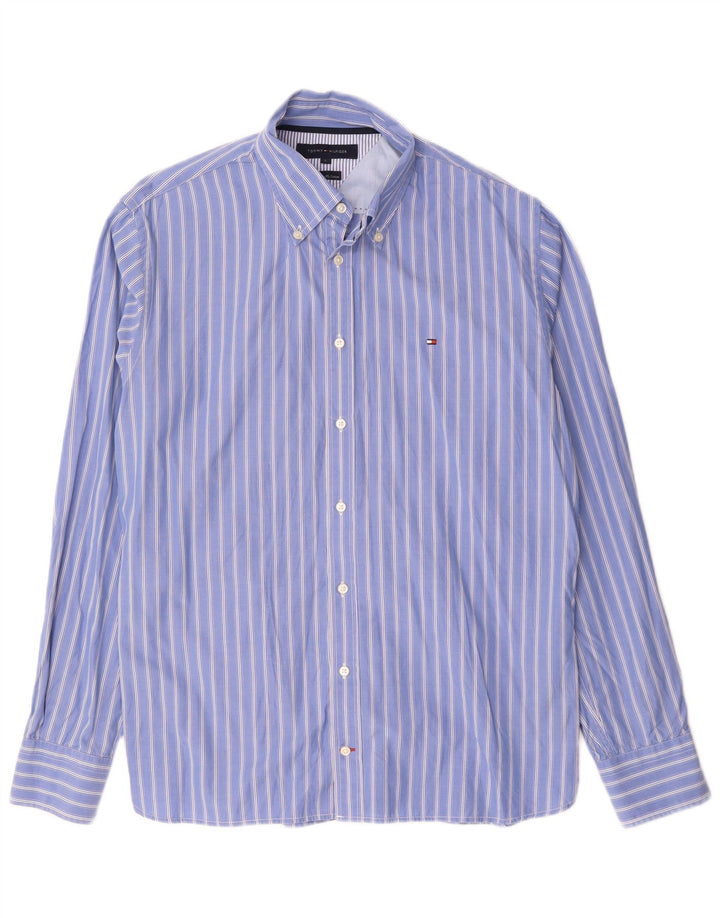 TOMMY HILFIGER Herrenhemd Große blau gestreifte Baumwolle