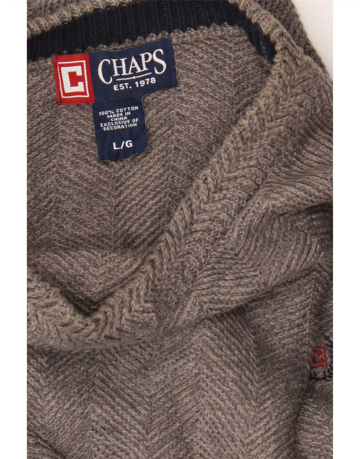 Chaps Herren-Pullover mit Rundhalsausschnitt, groß, graue Baumwolle mit Fischgrätenmuster