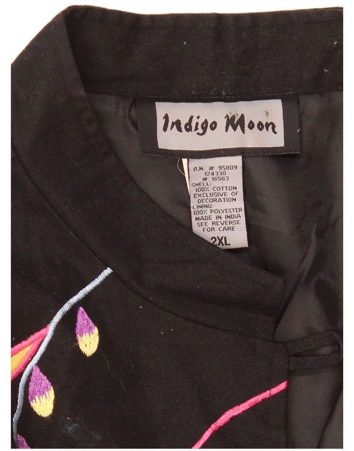 Indigo Moon Damen-Blazer mit 5 Knöpfen, übergroß, Gr. 20, 2XL, Schwarz mit Blumenmuster