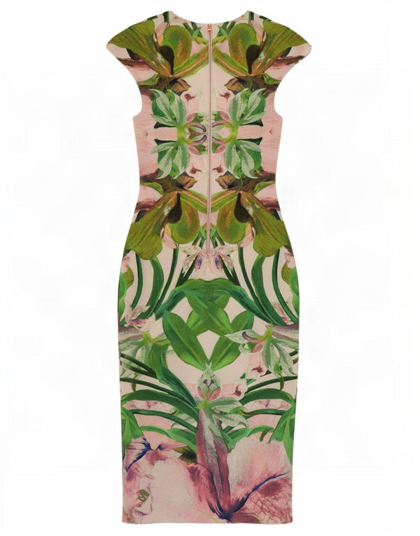 Ted Baker Damen, figurbetontes Kleid, Größe 1 XS, mehrfarbiges Blumenmuster aus Polyester