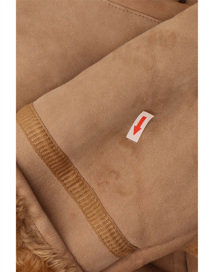 Vintage Damen Shearling Mantel IT 44 Medium Beige Leder
