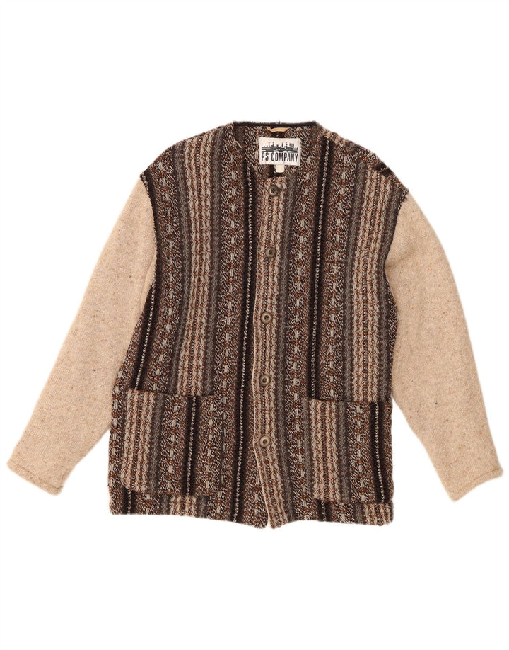 PS Company Herren-Strickjacke aus mittelbrauner, gestreifter Wolle