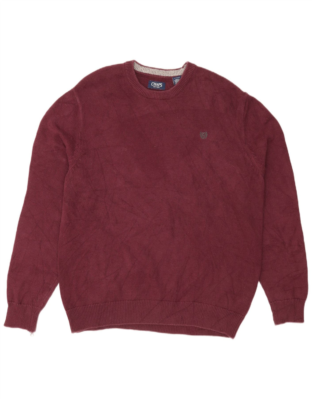 Chaps Herren-Pullover mit Rundhalsausschnitt, XL, Burgunderrot, Baumwolle